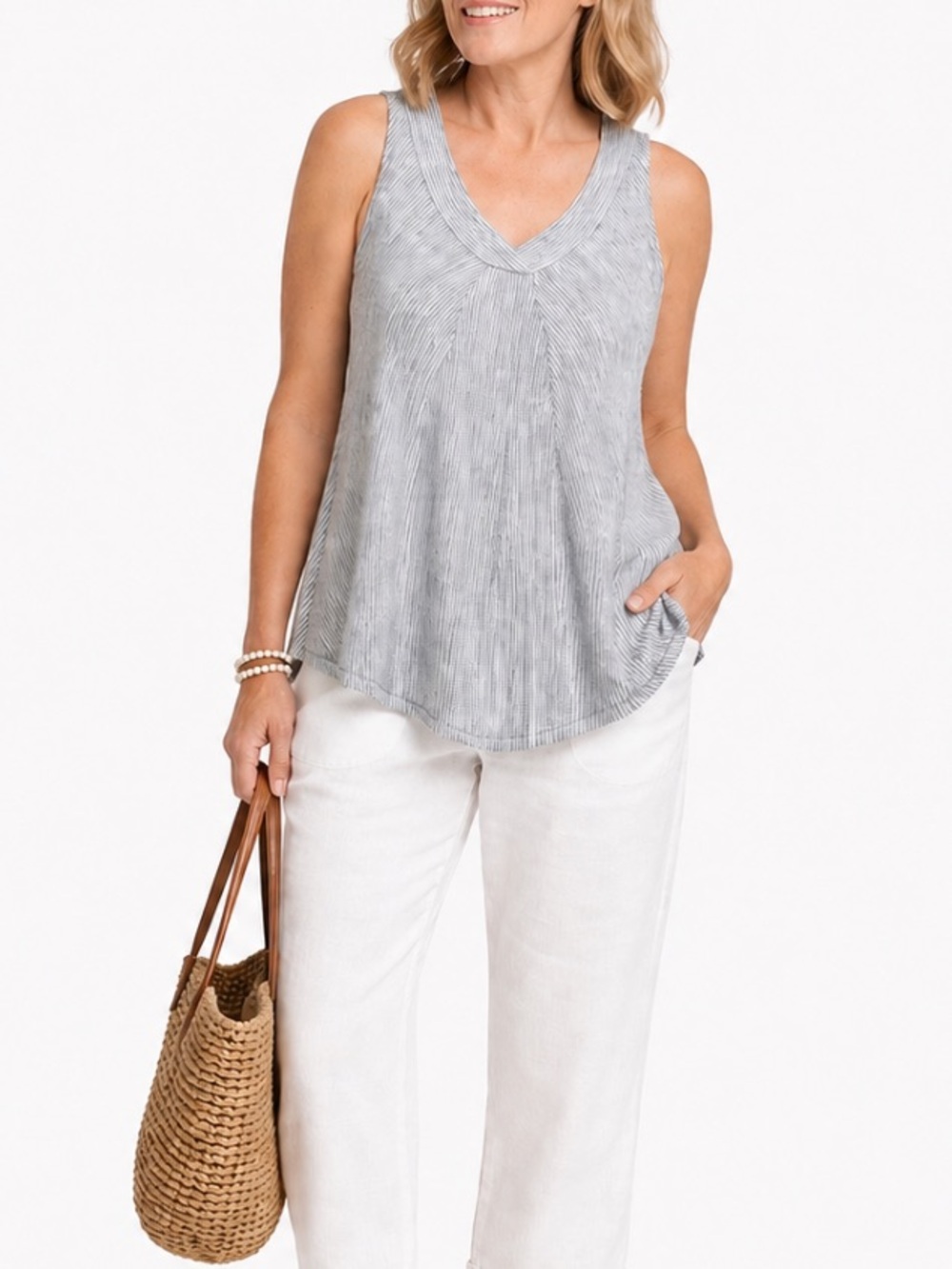 Sigrid Olsen Blue Striped V‑Neck Tank Top